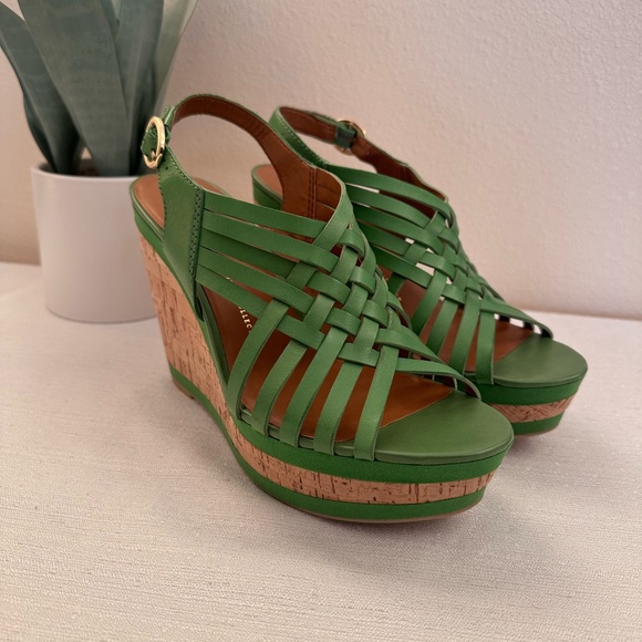 Franco Sarto Sylvie Green Multi-Stap Leather Cork Wedge Sandals Women’s 8.5M - Picture 5 of 10